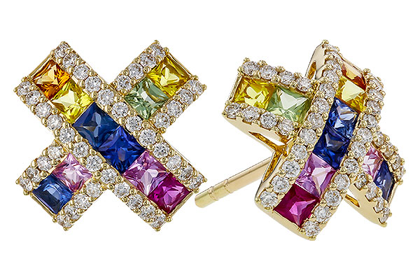 A274-84576: EARRINGS 1.00 MULTI-COLOR SAPPH 1.38 TGW