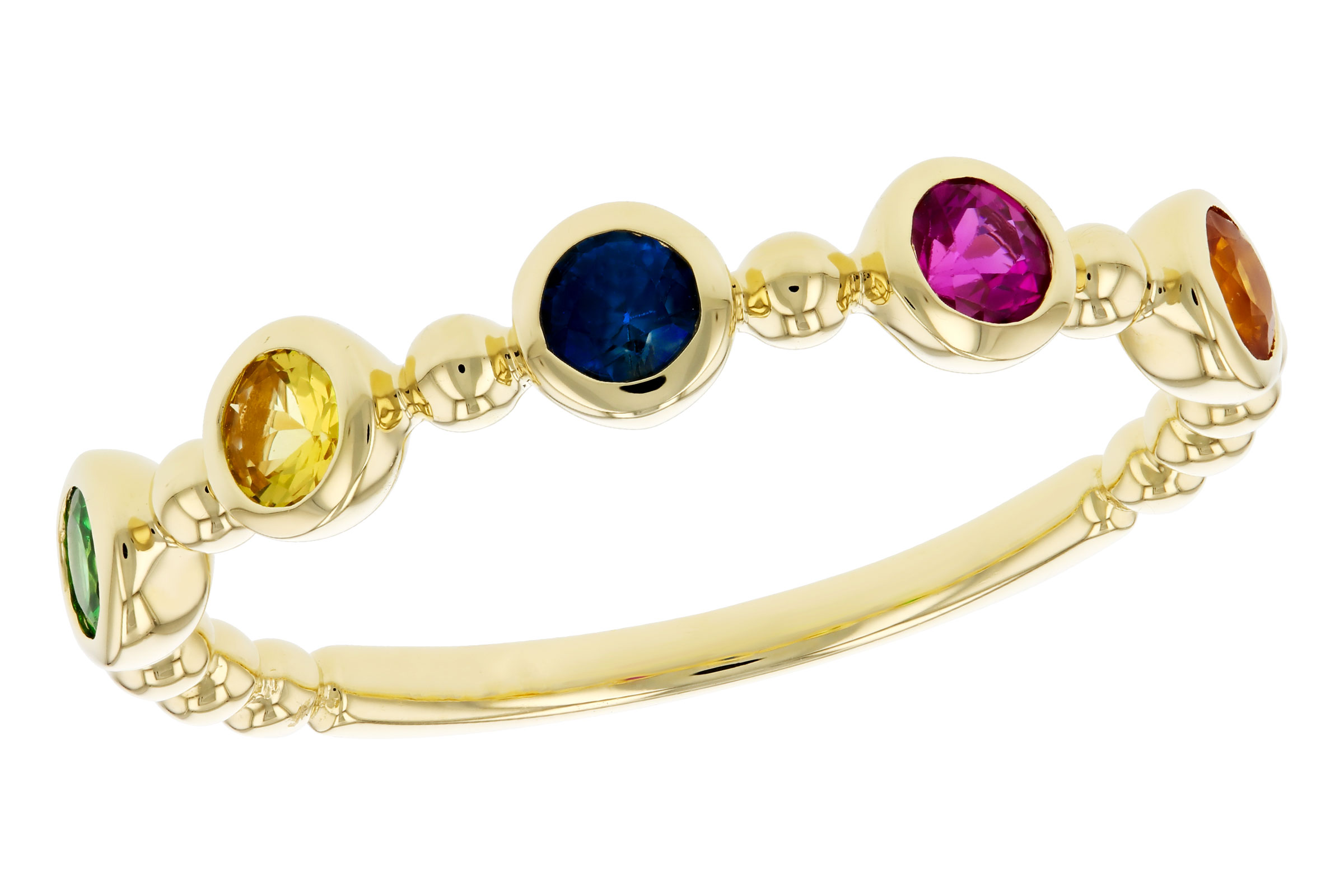 C275-72730: LDS WED RG .52 TW MULTI-COLOR SAPPH & GREEN GARNET