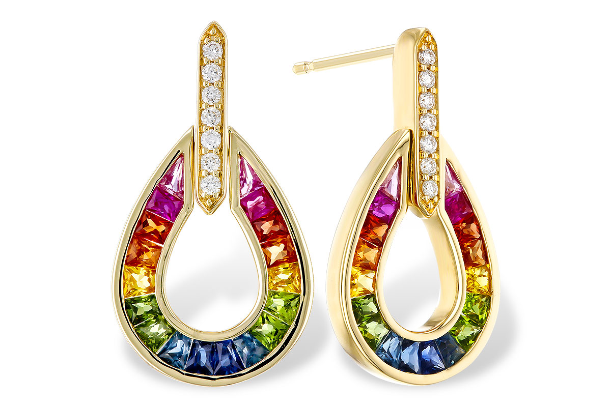G274-84575: EARRINGS 1.18 MULTI-COLOR SAPP 1.25 TGW