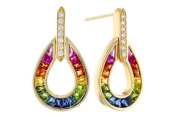 G274-84575: EARRINGS 1.18 MULTI-COLOR SAPP 1.25 TGW