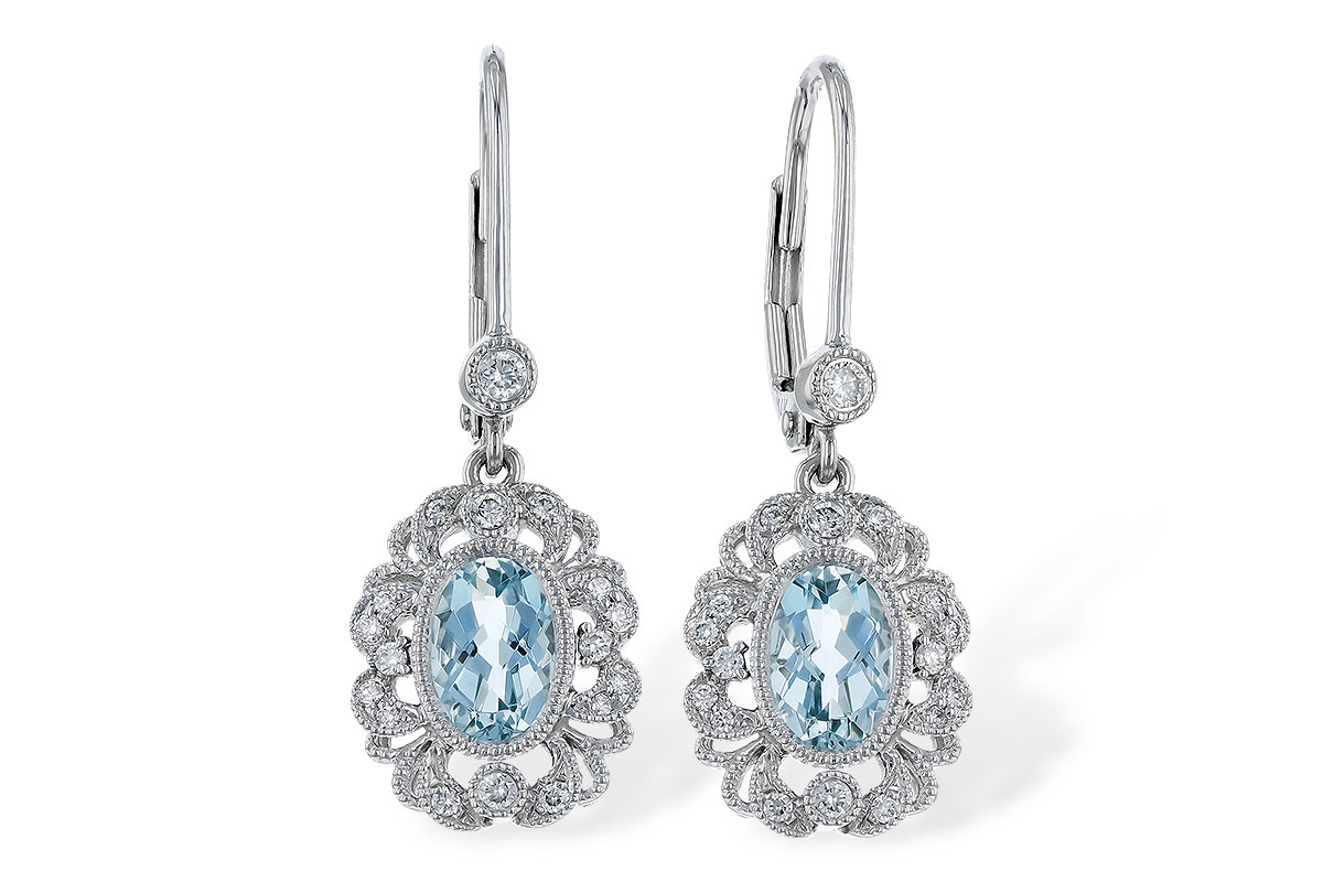 L274-82775: EARRING .75 TW AQUA .92 TGW (7x5MM AQUA)