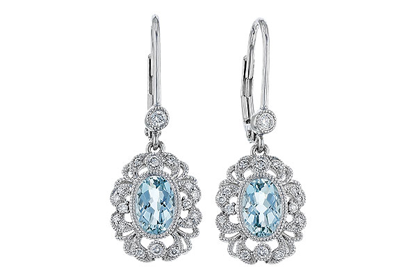 L274-82775: EARRING .75 TW AQUA .92 TGW (7x5MM AQUA)